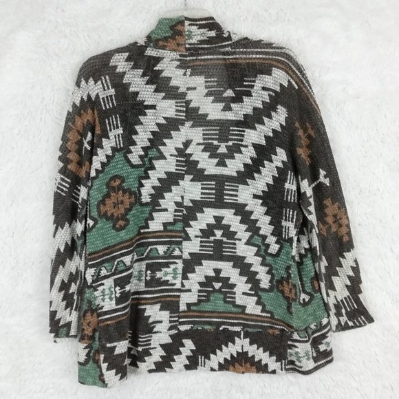 EyeShadow Womens Cardigan Aztec Open Front Multicolor Long Sleeve Medium - Picture 2 of 10